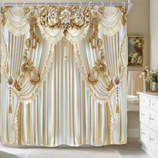 White Gold Fancy Elegant Luxury Shower Curtain for Bathroom Decor 72Wx72H Modern