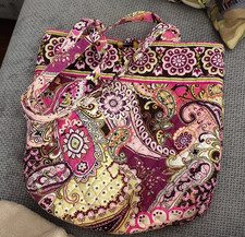Vera Bradley paisley floral tote bag toggle closure tortoise shell effect pink