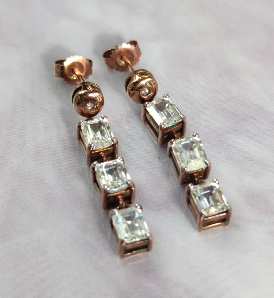 9ct Rose Gold Dangle Drop Earrings Topaz and Diamond Stones Full UK Hallmarked - Image 2 of 4