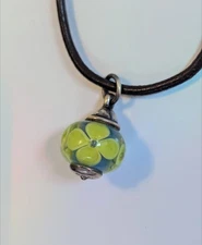 Retired James Avery Green Flower Finial Leather Necklace