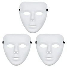 3 Pcs Halloween Mask,White Blank Full Face Plastic Plain Masks for White