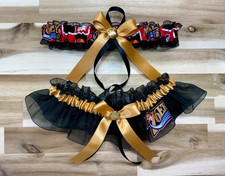 Handmade, NBA Philadelphia 76ers, Wedding Garter Gold Satin, Black Organza, Set.