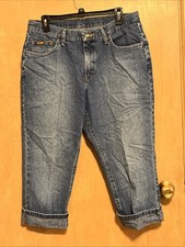 Lee Riders Womens Jeans Blue Denim Stretch Multi Pockets Midrise Capri 14M