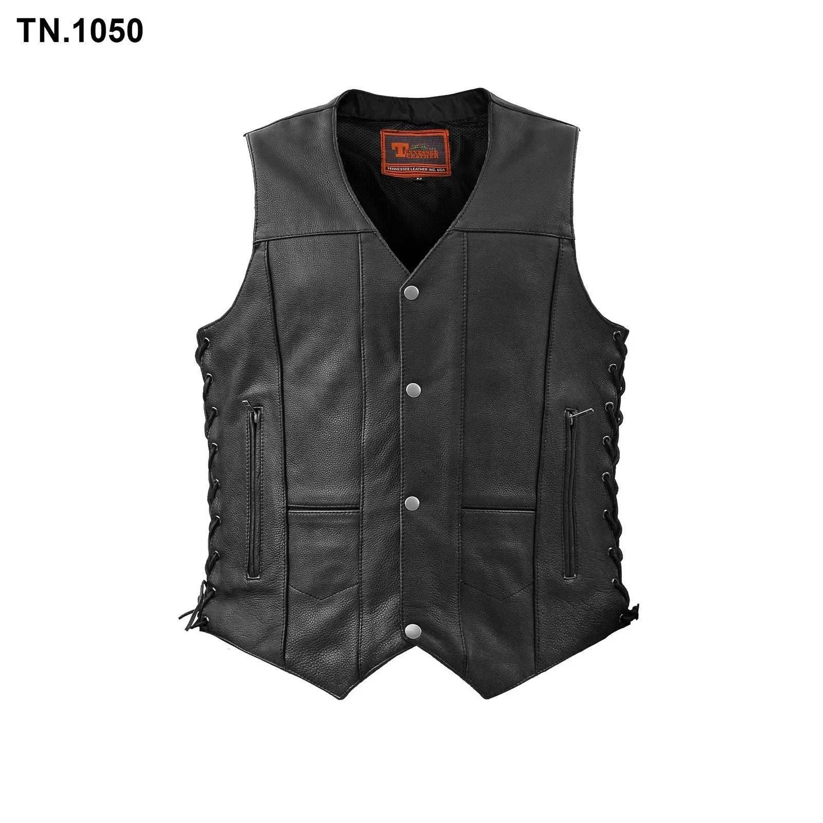 Black Leather Vest Motorcycle Biker Side Lace Up Concealed Carry Pocket Club - product detail image 1