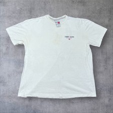 Vintage 90S Tommy Hilfiger Jeans Company Spell Out Logo White Men s Tee XL