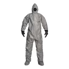 Dupont Tf186tgy5x0006pi Hooded Coverall, 5Xl, Gray, Tychem R 6000, Elastic