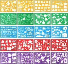Kids Drawing Stencils Set 20 Pcs Plastic Stencil Kit 300+ Patterns Drawing Te...