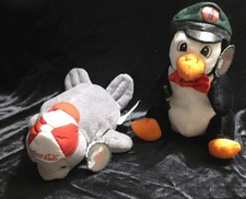 Lot of 2 Vintage 1997 Coca-Cola Plush Toys With Tags Seal And Penguin Wildlife