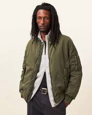 ALLSAINTS Mens BANNER RELAXED FIT BOMBER JACKET Moto Aviation Coat Green Sz XL 