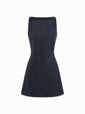 CIDER - STRIPED BOAT NECK TWIST TIE BACK MINI DRESS  -size M Navy Blue