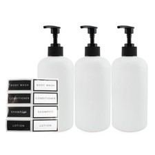 Shower Pump Bottles Set of 3 White 16oz Plastic Dispensers for Shampoo