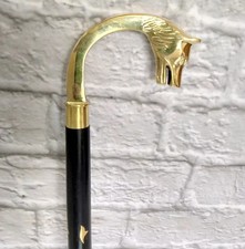 Vintage Brass Designer Wolf Head Handle Antique Style Walking Stick Wooden Cane