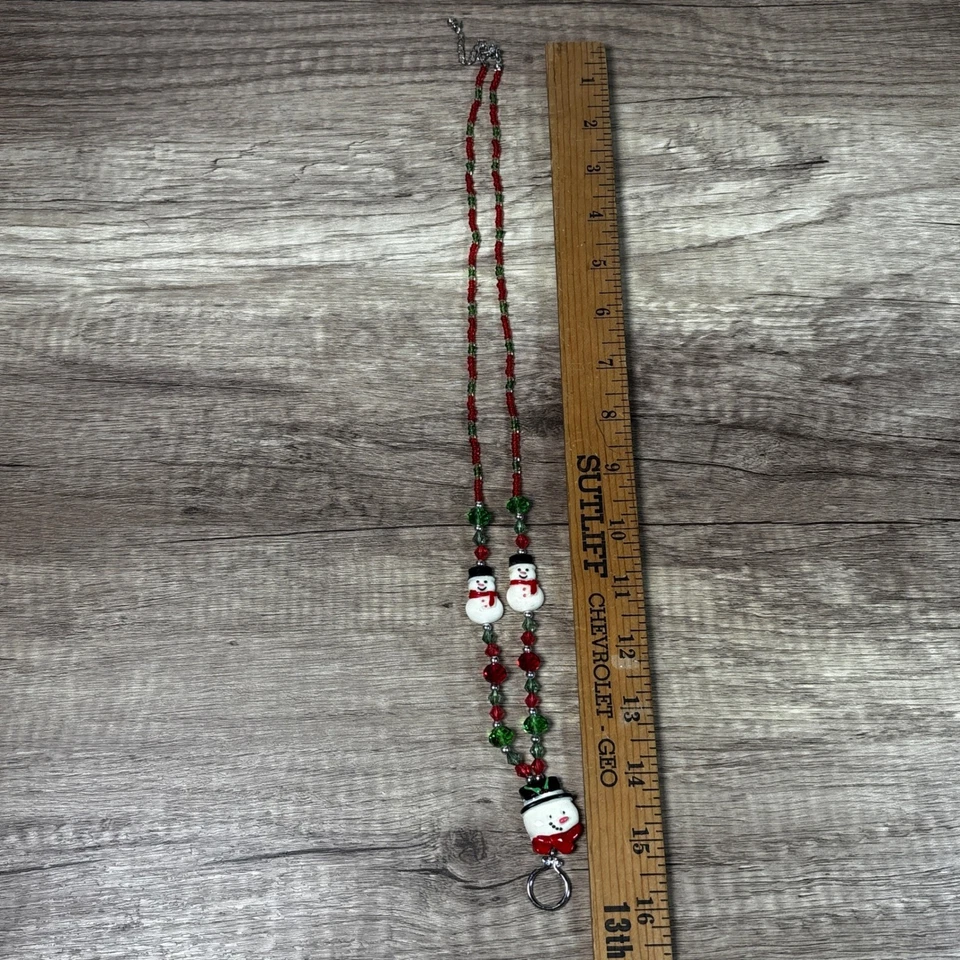 Lindo Muñeco de Nieve Cuentas Cordón Collar Rojo Verde Navidad Vacaciones Dije Llavero Foto 3 de 4