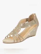 Gold Sparkle Wedge Sandals for Women - Elegant Evening Shoes