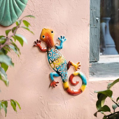 Dekofigur Gartenfigur Gecko ''Rainbow'' farbenfrohe lackierte Metall Figur