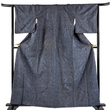 JAPANESE KIMONO TSUMUGI Dark blue 162.5cm 5 ft 4 in PURE SILK AA8629