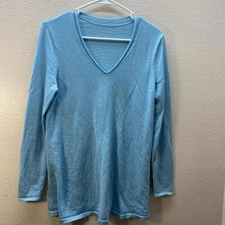 J.Jill Sweater Tunic Top Blue Long Sleeve Pullover Size Small 100% Merino Wool