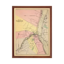 Old Map of Gardiner, ME 1894 - Vintage Gardiner Maine Art
