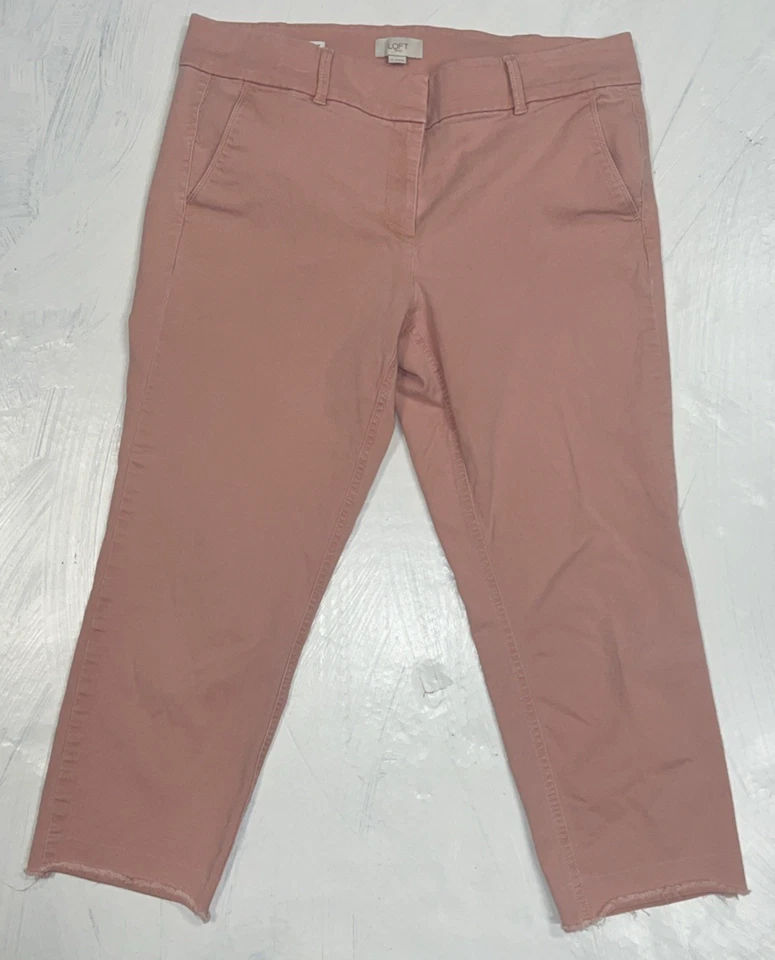 Pantalones para mujer Ann Taylor LOFT talla 12 rosa ajustados chinos cortos Foto 2 de 4
