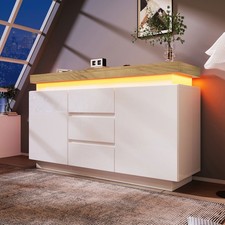 Hochglanz LED Sideboard Kommode mit 2 Türen 3 Schubladen Anrichte Schrank Weiß