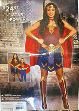 Wonder Woman Costume Set w/ Cape Headpiece Gauntlets Adult L 12-14 Pre-Owned