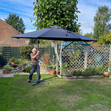 Black Square Cantilever Garden Parasol, Solid Canopy, Grey Pole, Base Included
