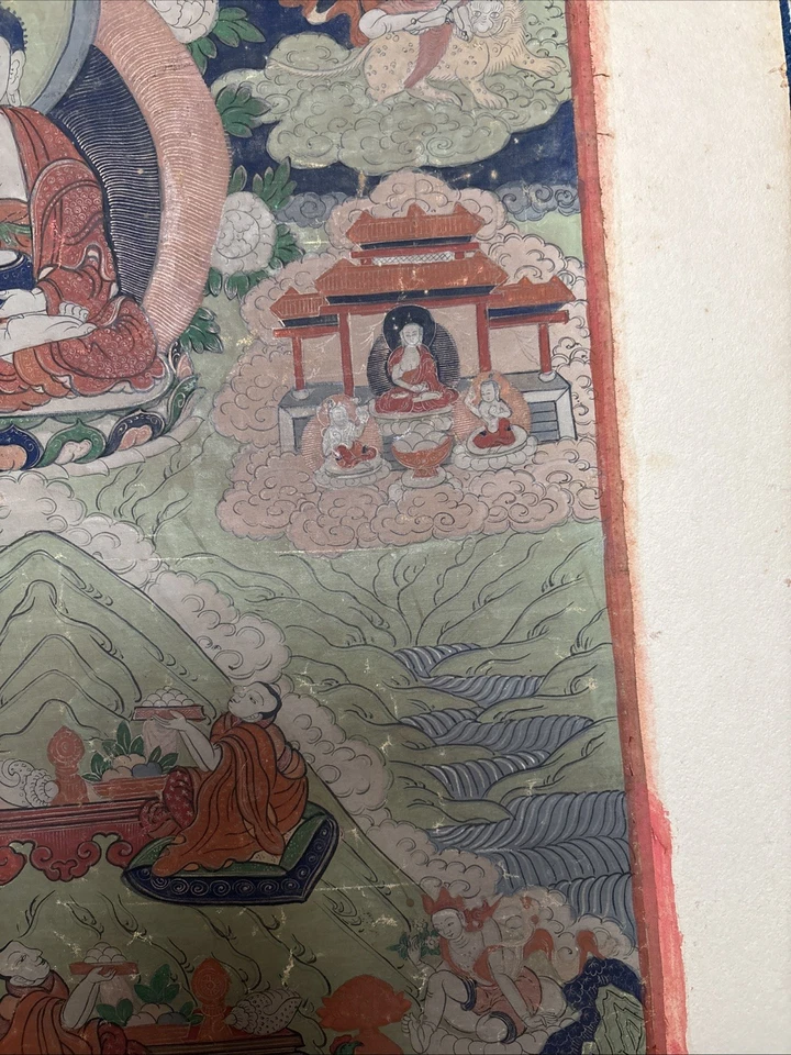 Antiguo Thangka tibetano montado en tablero Foto 3 de 4