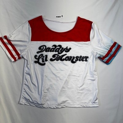 Daddy's Lil Monster Harley Quinn Cosplay Baseball Tee Women's White Red Top sz L