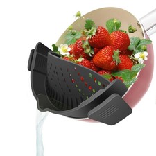 YEVIOR Colador con Clip para Ollas Sartén Colador de Pasta, Silicona Alimento M, Negro