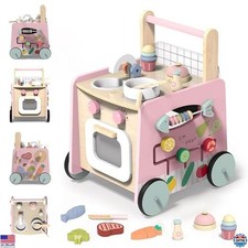 4-in-1 Wooden Baby Walker with Push Toys  Kitchen Accessories for Toddlers
