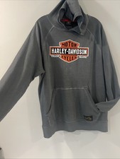 Harley-Davidson Bar  Shield Pullover Hoodie Sweatshirt Kangaroo Pocket M Gray