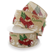 Ribbon Traditions Holiday Red Truck Natural Wired Ribbon 2 1/2 By 25 Yards