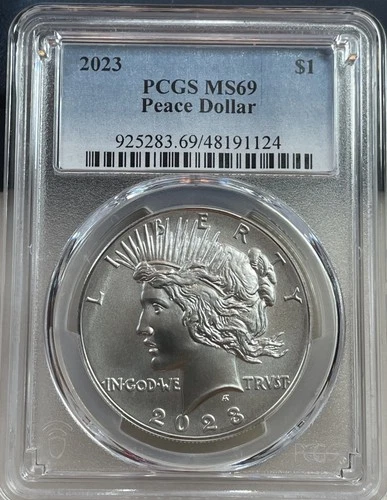 2023 $1 SILVER PEACE DOLLAR PCGS MS69 CLASSIC BLUE LABEL 1124