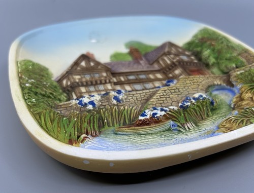 Legend 3D Chalkware Wall Art Plaque European Cottage Bridge Boat Made in England - Picture 9 of 18