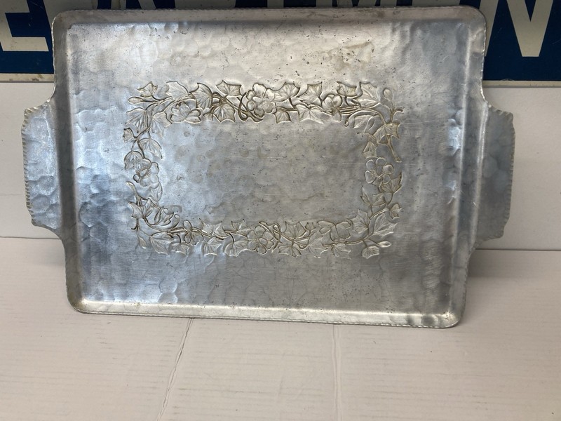 Everlast Hand Forged Aluminum Serving Tray With Handles Flowers 18x12 See Photos