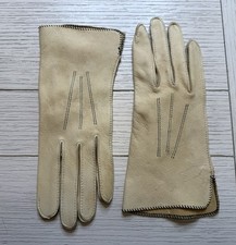 Vintage Deerskin Leather Gloves 1970s Size 7 Women  s Cream Beige Soft Cozy