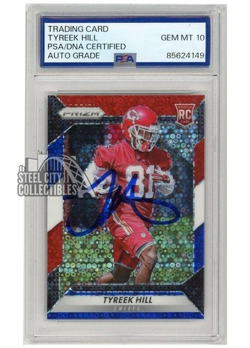 Tyreek Hill 2016 Panini Prizm Red White Blue Autograph Rookie #296 PSA/DNA 10