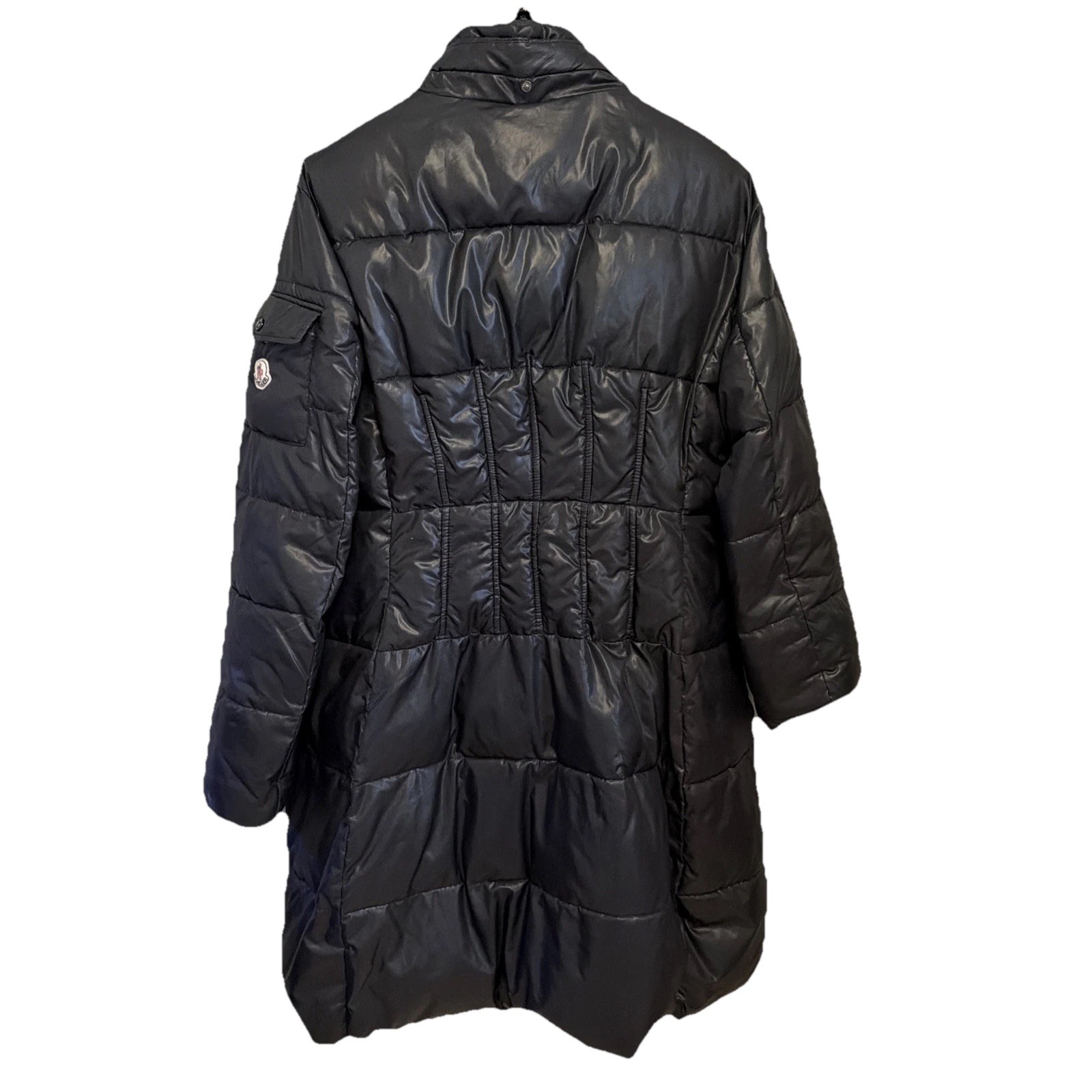 VTG Black Moncler Long Down Puffer Jacket 100percent Authentic No Hood Women’s 2XL image 7