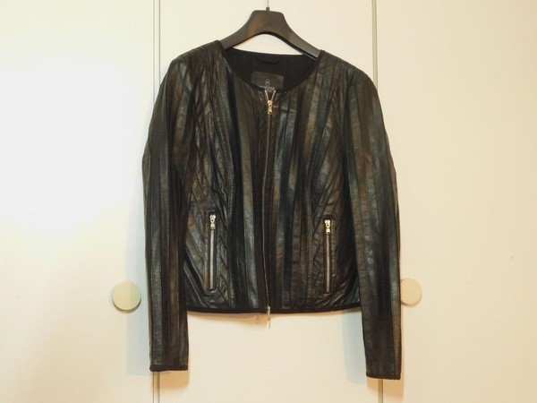 Madeleine Damen Lederjacke Gr 42 Nappaleder Schwarz Streifen Top