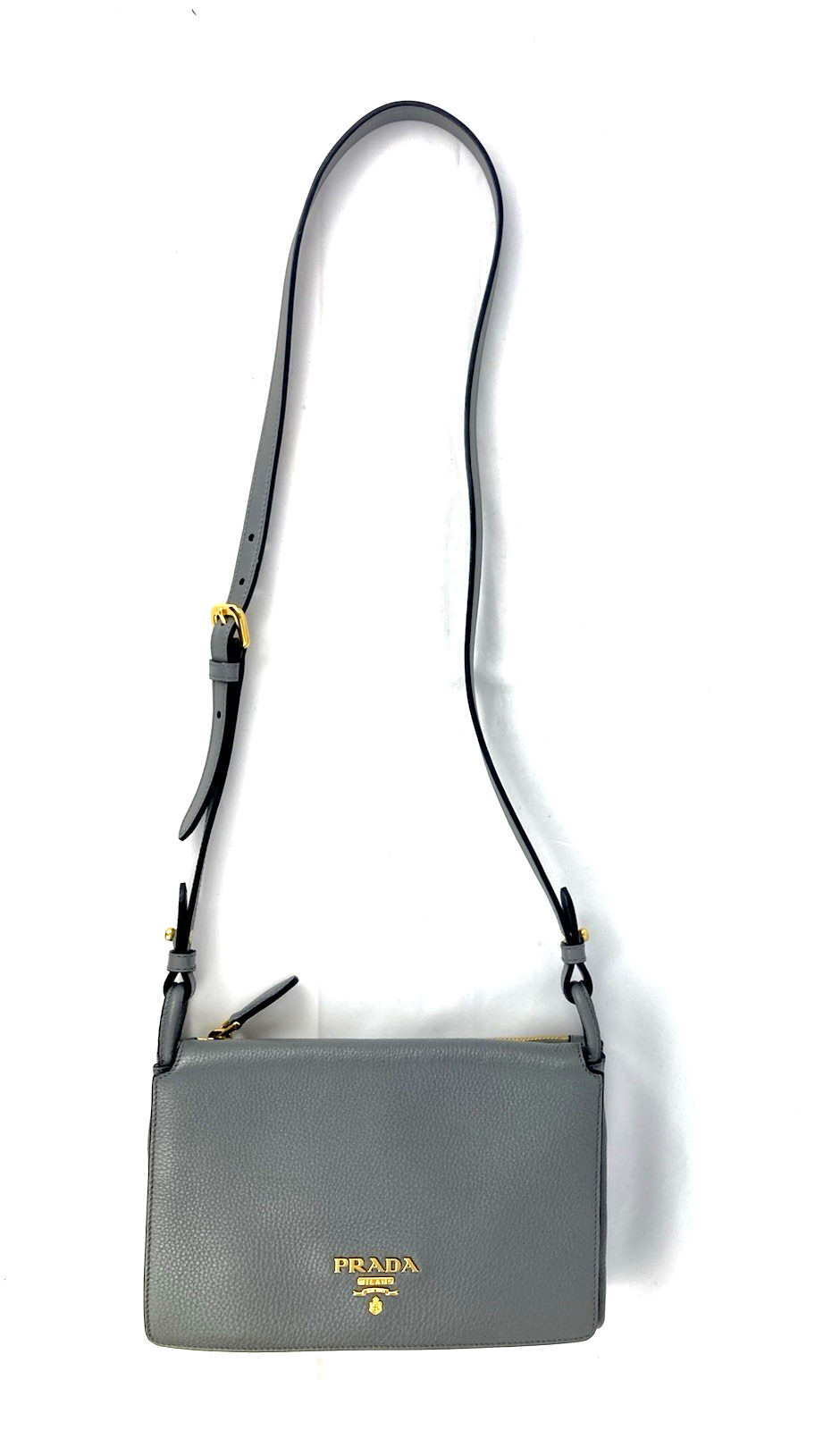 Prada Vitello Daino Phenix Leather Flap Crossbody Bag Granite Gray Marmo image 3