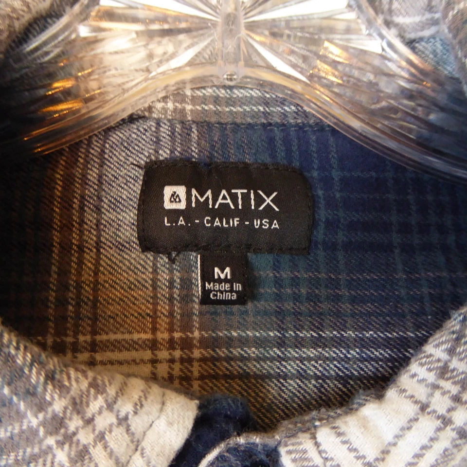 Matix Shirt Mens Medium Blue Gray Flannel Button Up Long Sleeve Skate Casual - Image 3 of 4