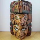 Vintage Hand-Carved Wood Aztec Mayan Tribal Wall Mask 8" Boho Decor