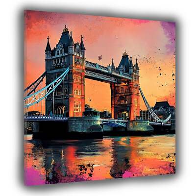 Abstrakt Tower Bridge London Skyline Pop Art Leinwandbild Wandbild XL Wanddeko