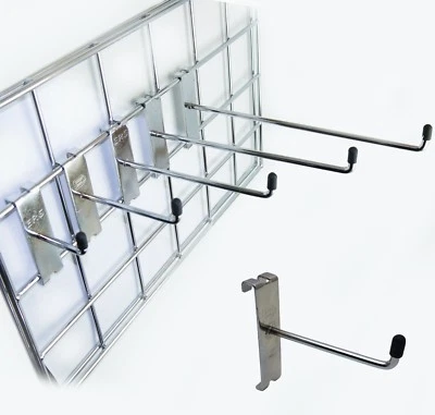 SHOPFITTING DISPLAY UK LTD Grid wall Mesh Panel HOOKS Arm Shop Display |90° Fitting Prong 6" 8" 10" 12"