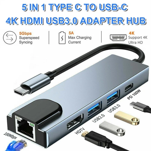 USB C Hub Ethernet Multiport Type C Adapter For MacBook Pro/Air iPad Pro Laptop - Picture 5 of 18