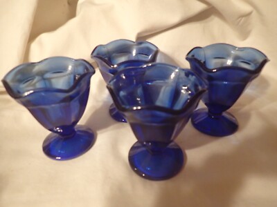 Anchor Hocking Cobalt Blue lot of 4 Parfait Low Sherbet Sundae Goblets Tulip