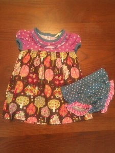 Matilda Jane Baby Girls 3-6 Month Dress And Bloomer EUG Purple Brown Trees