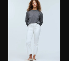 Madewell NEW NWT Womens Petite P33 White Kick Out Crop Jeans Mid Rise Flare Out