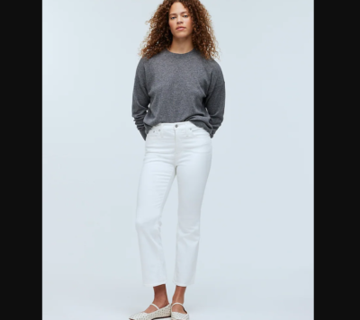 Madewell NEW NWT Womens Petite P33 White Kick Out Crop Jeans Mid