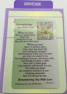 Remembering You With Love..Graveside Sentimental Keepsake Wallet / Portemonnaie Card